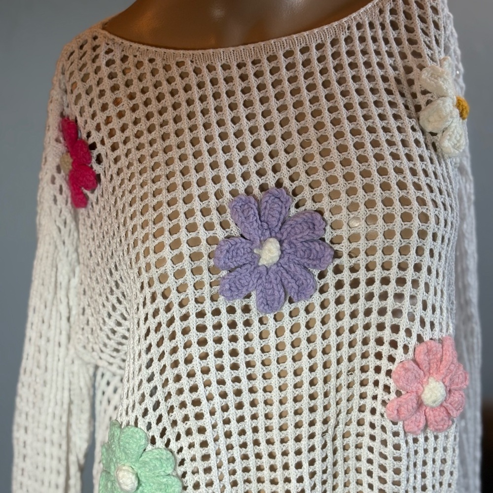 Kilky Floral Crochet Women Sweater - White